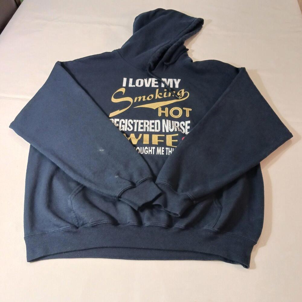 Gildan Heavy Blend I LOVE MY SMOKING HOT Men's Blue Pullover Hoodie Sweatshirt M